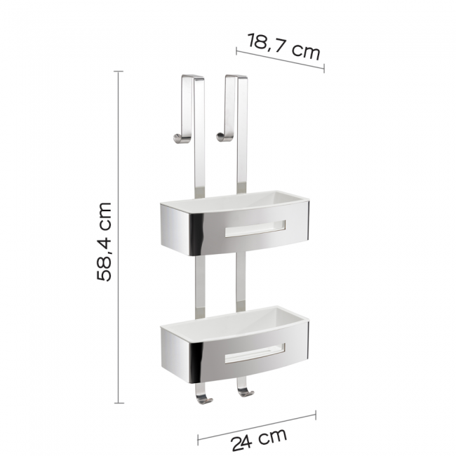 Étagère murale de rangement pour douche - Rectangulaire blanche brillante à 2 étagères - Poseidon 771923 GEDY