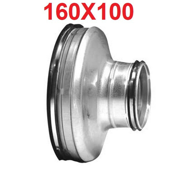 Réducteur mâle-mâle en acier galvanisé à emboîtement pour conduits de 160 x 100 mm