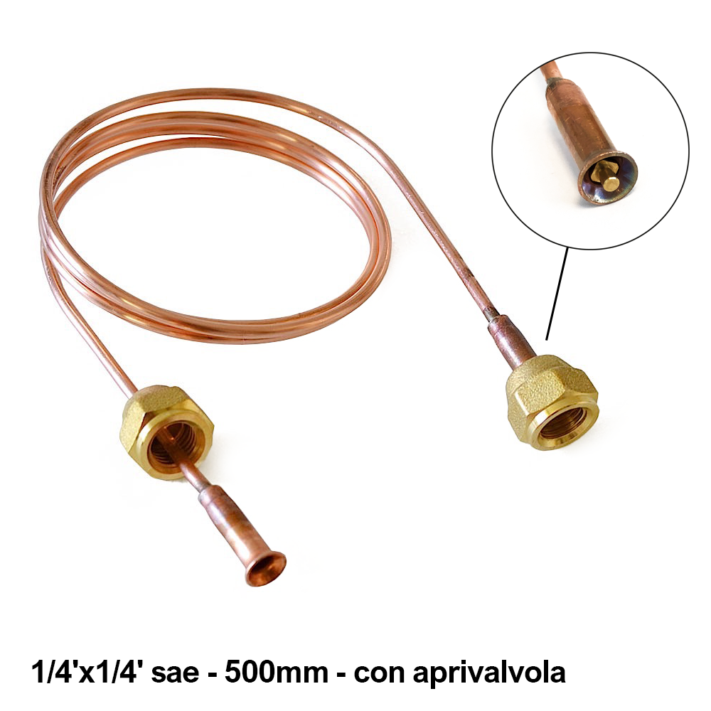 1/4'' SAE charging capillary, 500 mm long, with valve opener, 1.68x2 mm