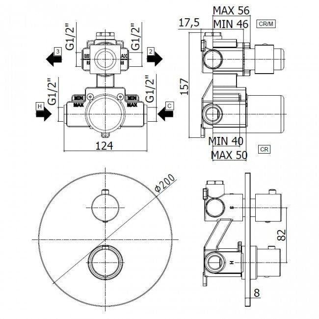 Mitigeur thermostatique de douche à encastrer avec inverseur 2 voies - LIQ018 CR LIGHT Paffoni plaque ronde