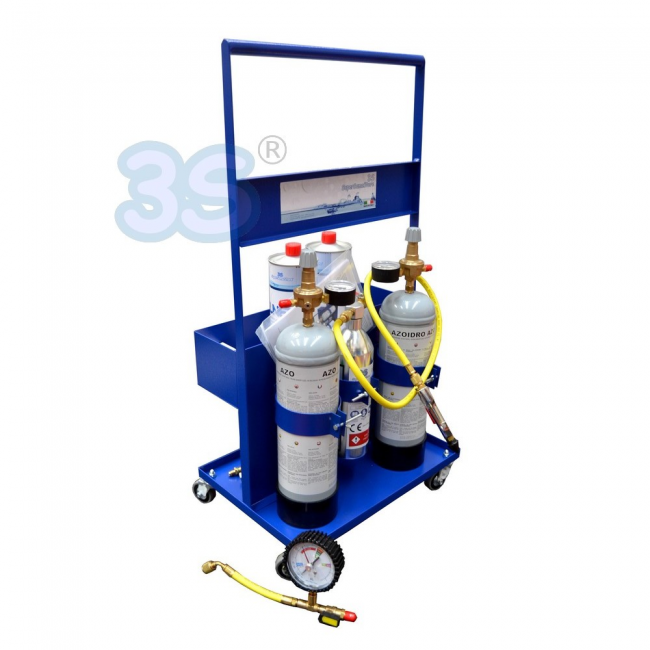 Chariot de service pour le lavage et la détection des fuites de gaz réfrigérant avec de l'azohydrogène + 2 bouteilles Belnet de 1 litre