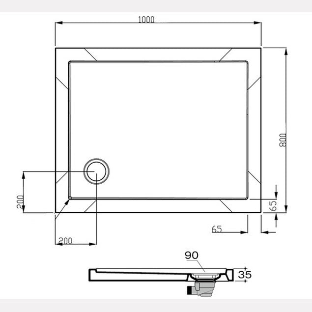 Receveur de douche rectangulaire en acrylique 80 x 100 cm - épaisseur ultra-plate 3,5 cm
