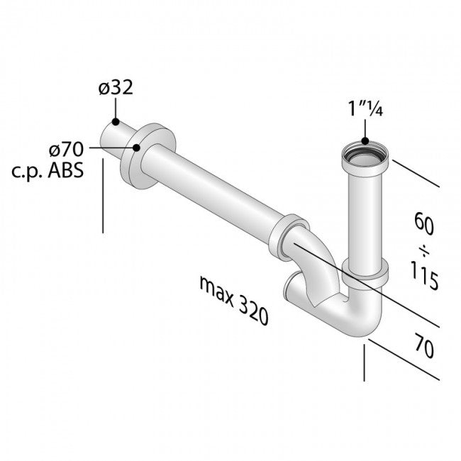 Siphon en ABS chromé inspectable pour évier de 1 1/4 po - TEA