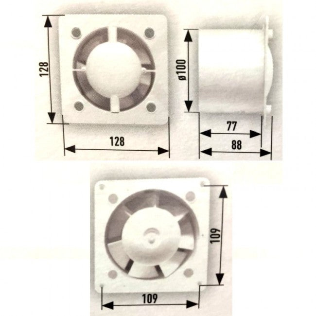 Domestic extractor fan Ø 100 mm with TIMER and HYGROSTAT - white grille