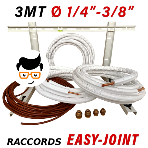 Kit d'installation pour climatiseur monobloc - 3 m de câble en cuivre de 6,35 mm et 9,5 mm avec support mural
