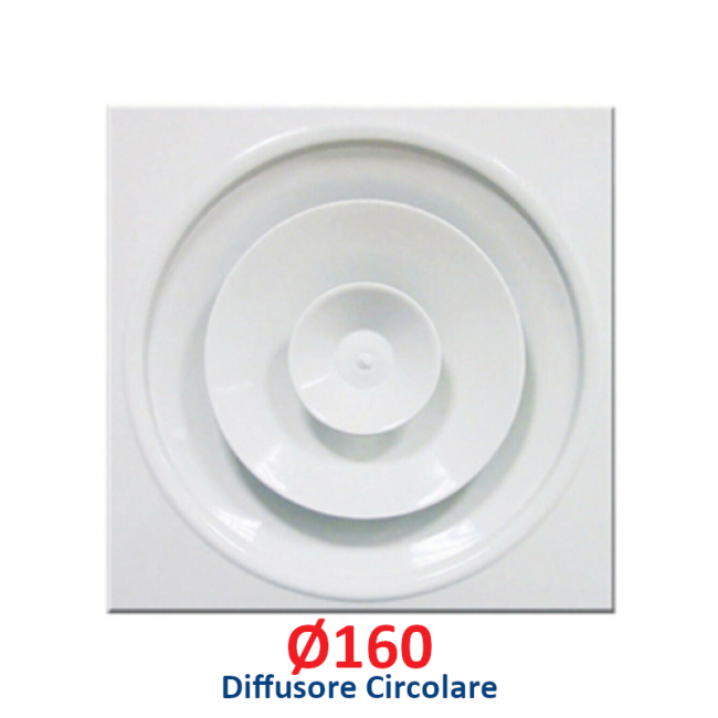 Diffuseur circulaire Ø 160 en aluminium blanc avec panneau de 60x60 cm, avec registre réglable pour faux plafonds