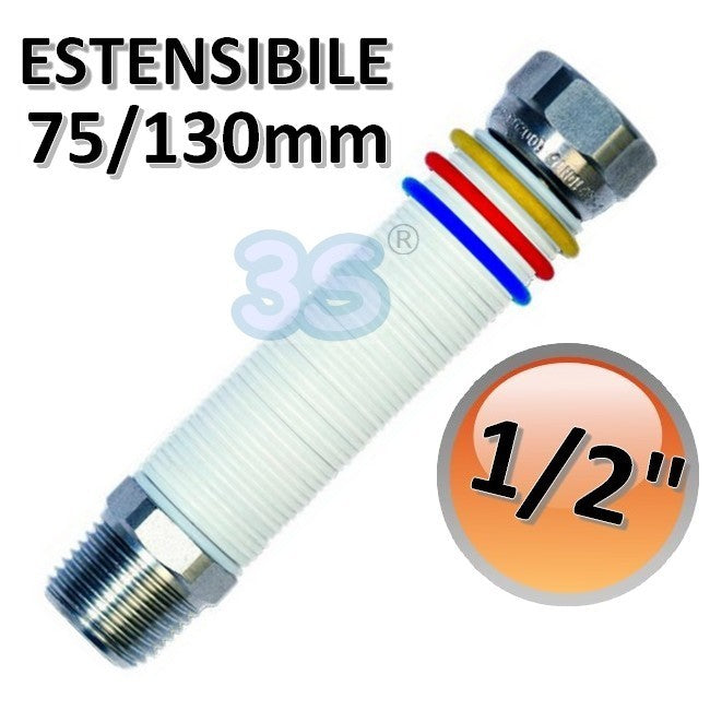 Tuyau flexible en acier de 1/2 pouce, extensible, 75/130 mm - pour eau et gaz