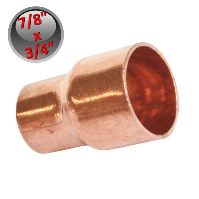 Raccord en cuivre réduit, soudable, mâle 7/8'' x femelle 3/4''