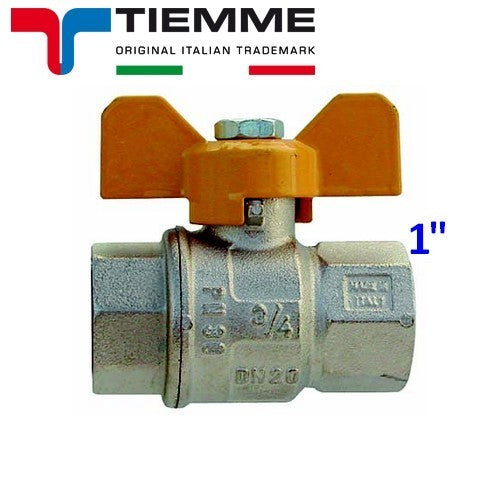 Ball valve for gas F-F 1'' yellow butterfly lever - TIEMME