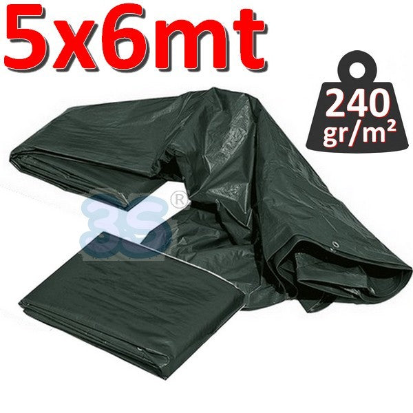 Bâche imperméable avec œillets, 5 x 6 m, VERTE - 240 g/m²