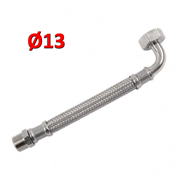 Giant stainless steel hose Ø 13 with 1/2'' male x 3/4'' female elbow 30 cm