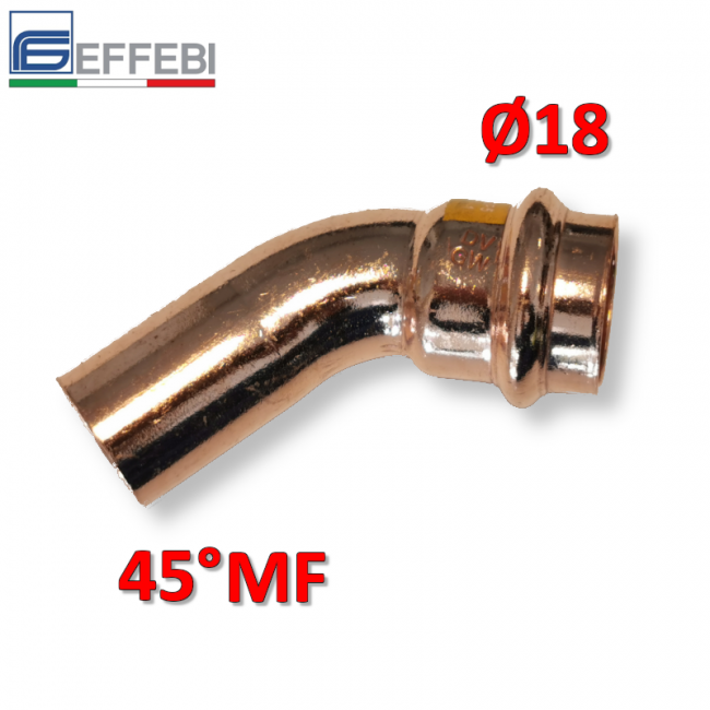 Coude MF 45° Ø 18 mm - UNICO en cuivre à emboîtement pour eau et gaz
