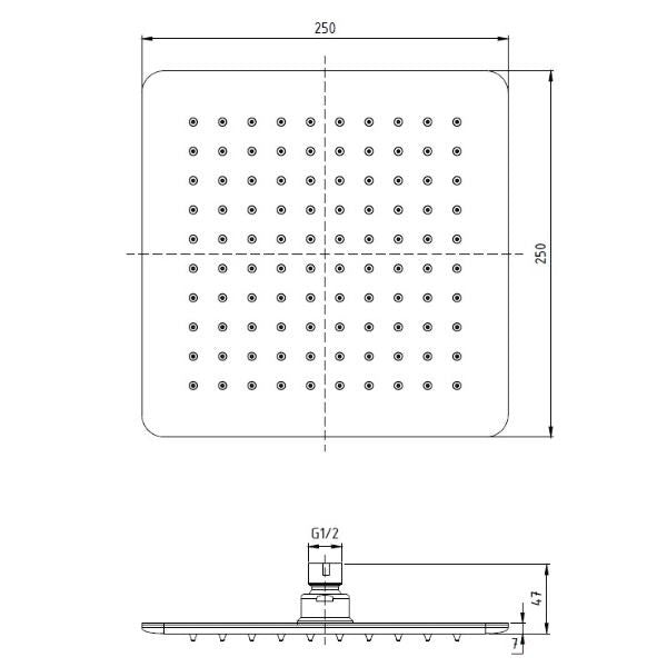 Pommeau de douche carré ultra-mince en acier inoxydable Ponsi 25x25cm