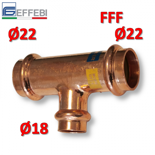 Raccord en T réduit FFF Ø 22x18x22 mm - UNICO cuivre à sertir pour eau et gaz