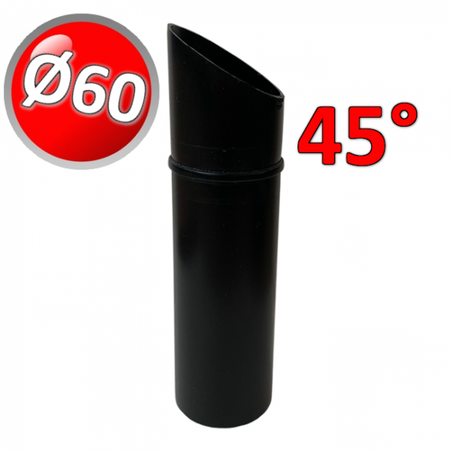 Borne mâle-femelle à 45° en PP noir Ø 60 mm pour gaz de combustion de chaudière à condensation