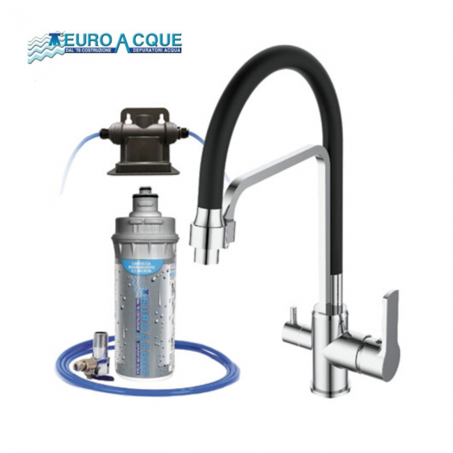 Kit microfiltration eau potable cuisine + Robinet 3 voies RIVER SILVER 3 voies FLEXIBLE Euroacque