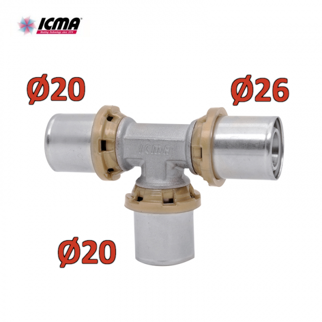ICMA 406 - TEE Reduced Tee 20x20x26 SEMPITER® Multilayer Crimp Fitting