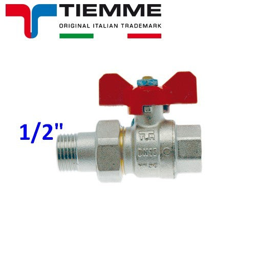 Vanne à bille mâle-femelle 1/2" avec raccord à levier papillon rouge - TIEMME