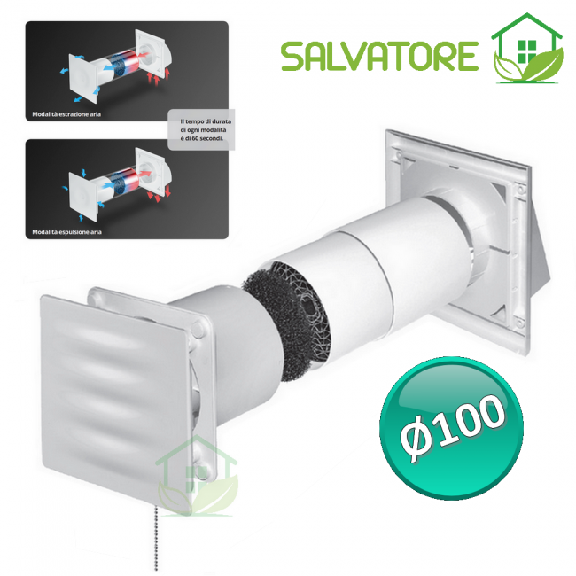 Unité de récupération de chaleur Salvatore pour pièce unique Ø100 - ventilation mécanique contrôlée