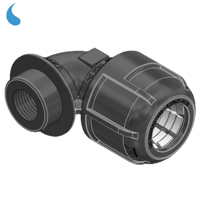 Raccord coudé Ø 50 mm x 1'' 1/2 compression - à serrer dans un filetage femelle en polypropylène