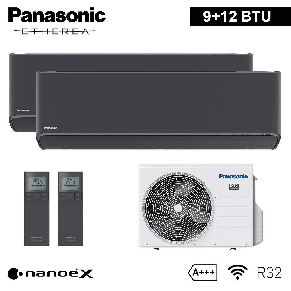 Climatiseur split double Panasonic ETHEREA GRIS GRAPHITE 9000+12000 BTU A+++ WIFI NanoeX