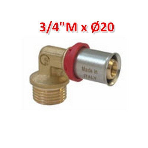 Raccord à sertir multicouche - Coude à 90° filetage mâle 3/4'' x Ø 20 mm