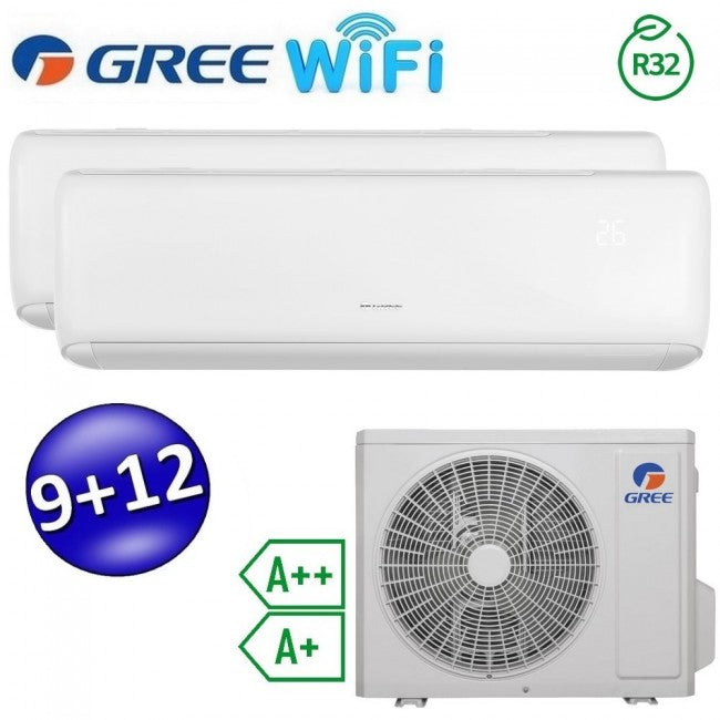 Climatisation ARI dual split inverseur Wi-Fi 9000 + 12000 Btu (U.E.14) GREE R32 classe A++/A+