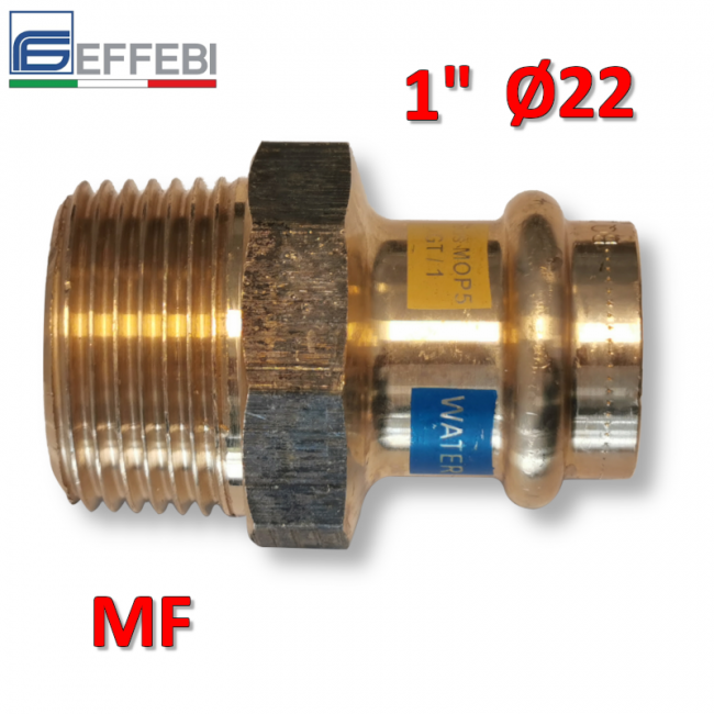 Raccord droit en bronze mâle 1'' x Ø 22 mm - Raccord en cuivre à pression UNIQUE pour eau et gaz