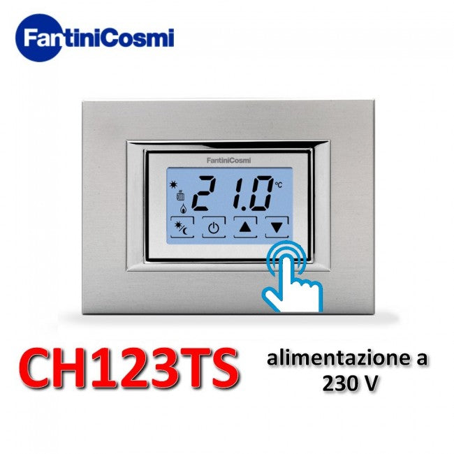 CH123TS - Backlit flush-mounted 230 V powered touchscreen thermostat - Fantini Cosmi