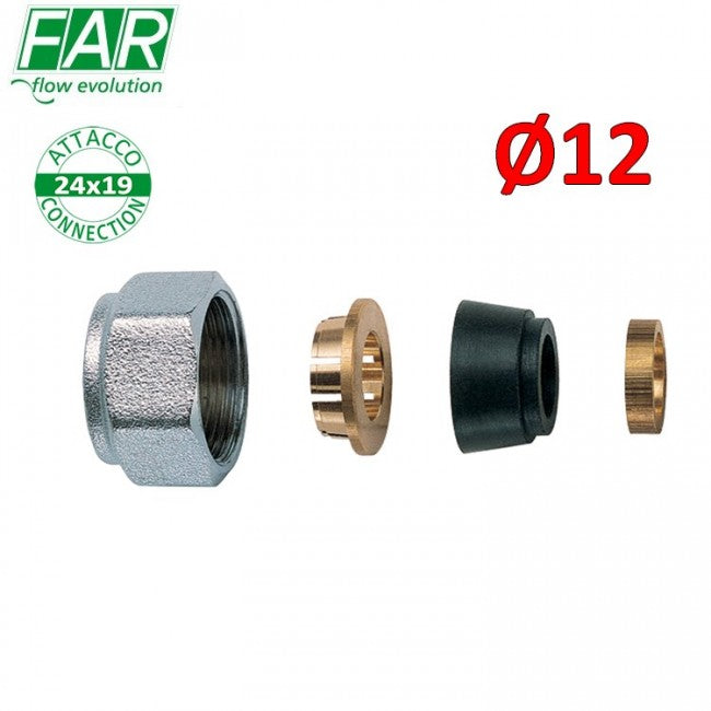 Adaptateur 8427 - 24x19 pour tuyau en cuivre Ø 12 mm, avec joint de compression en caoutchouc - FAR