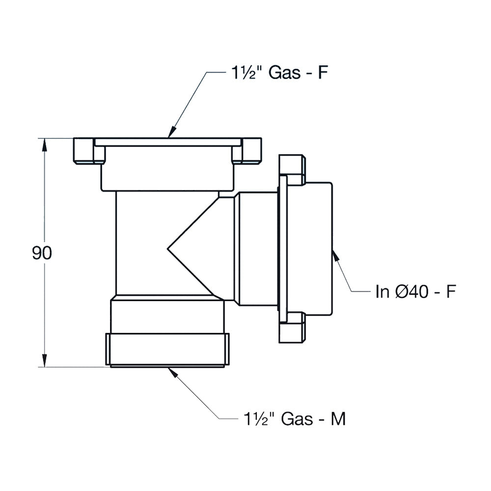 Raccord en T pour siphon de cuisine LIRA 1''1/2" pour raccordement supplémentaire à l'évacuation des condensats - lave-linge - lave-vaisselle