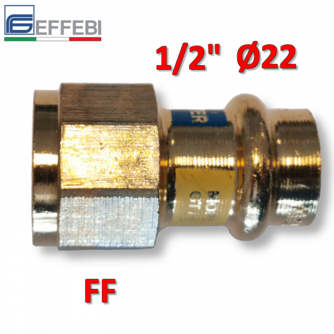 Raccord droit en bronze femelle 1/2'' x Ø 22 mm - Raccord en cuivre à pression UNIQUE pour eau et gaz