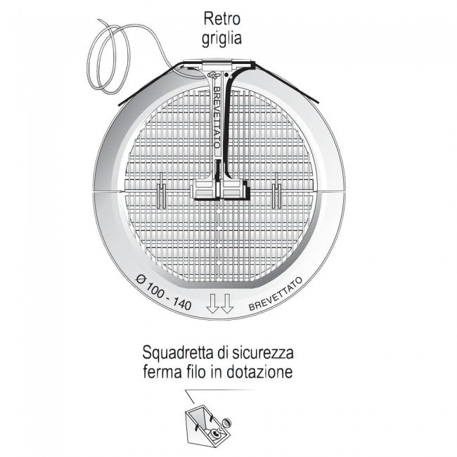 Grille de ventilation pliante IN/OUT Ø 186 mm en plastique avec maille et ressorts