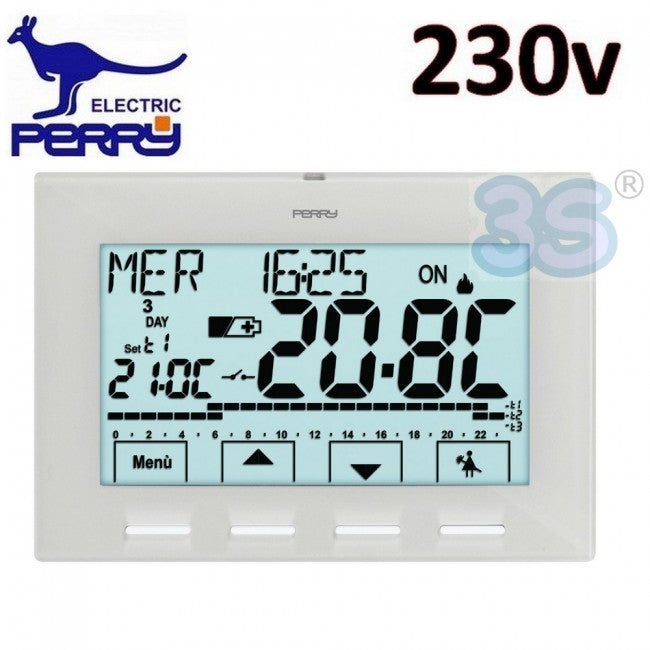 Perry 1CRCR029B - Chronothermostat numérique mural série NEXT 230 V, couleur blanche