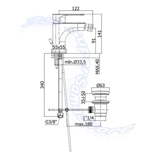 Mitigeur de bidet PAFFONI SY135 CR SLY avec bonde de 1 1/4 pouce.