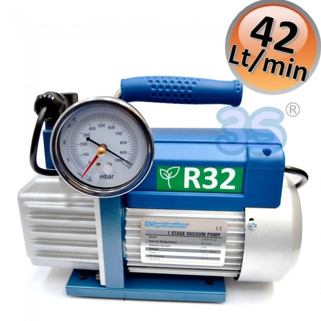 Pompe à vide monobloc 42 L/min avec électrovanne et manomètre à vide - homologuée pour le gaz R32