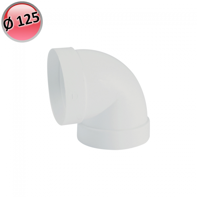 Coude en plastique à 90° Ø 125 pour conduit d'aération de hotte de cuisine VMC