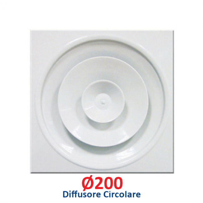 Diffuseur circulaire Ø 200 mm en aluminium blanc avec panneau 60x60 cm, avec registre réglable pour faux plafonds