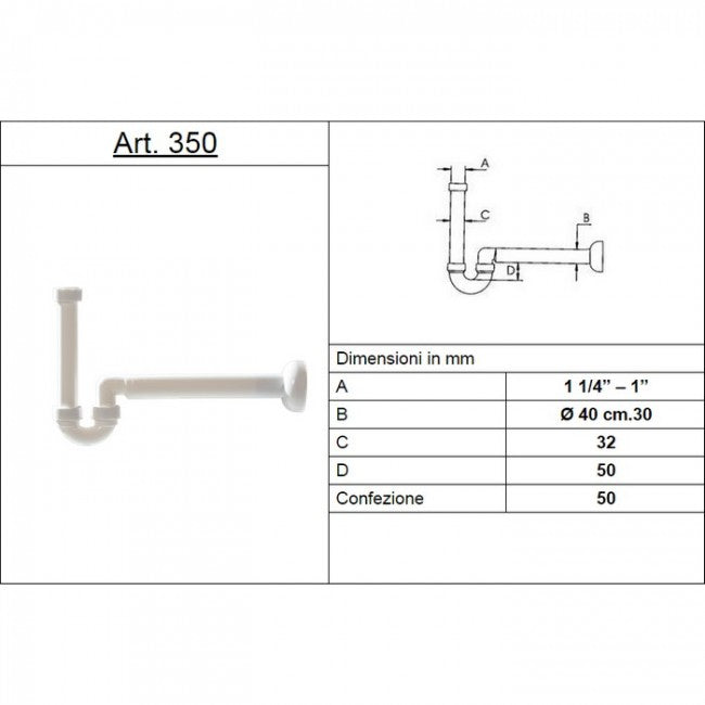 Siphon de bidet en plastique Ghidini avec raccords 1" et 1"1/4".
