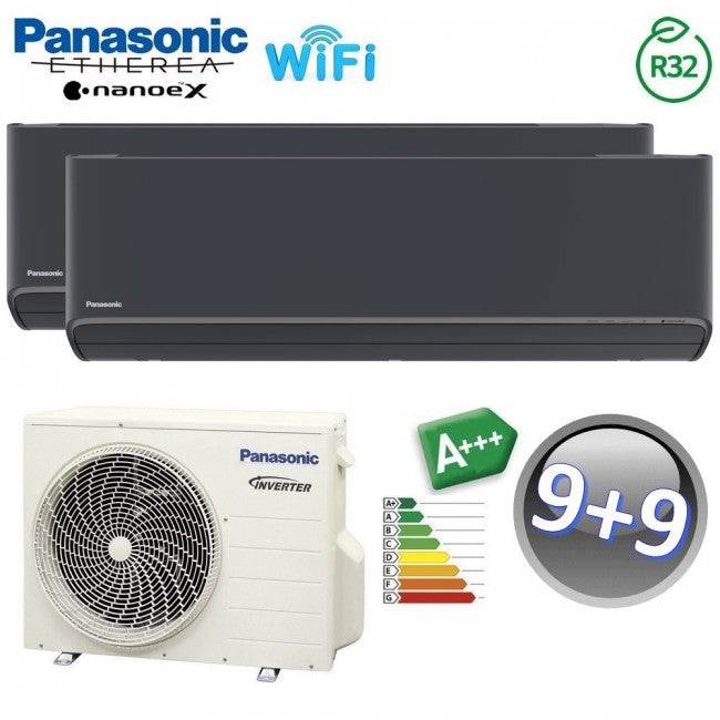 Climatiseur split double Panasonic ETHEREA GRIS GRAPHITE 9000+9000 BTU A+++ WIFI NanoeX