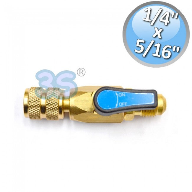 Robinet à bille pour gaz F 5/16'' x M 1/4'' SAE, volant réduit bleu