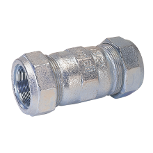 F-F 1/2'' (21.3 mm) x 1/2'' (21.3 mm) single-joint cast iron compression fitting for steel with non-slip ring nut