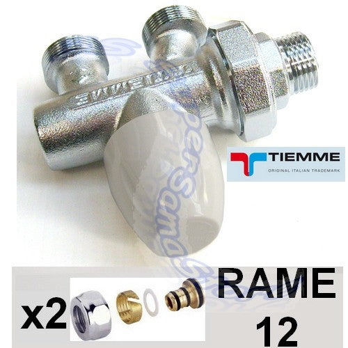 Vanne TIEMME 1/2'' à tube unique avec adaptateurs pour tube en cuivre de 12 mm