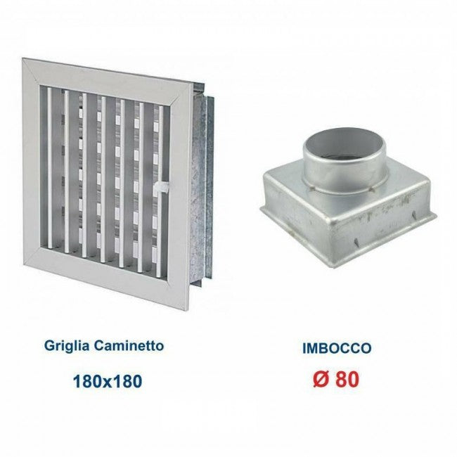Ventilation Grille 18x18cm Dia.80mm Aluminum with Chimney Adapter