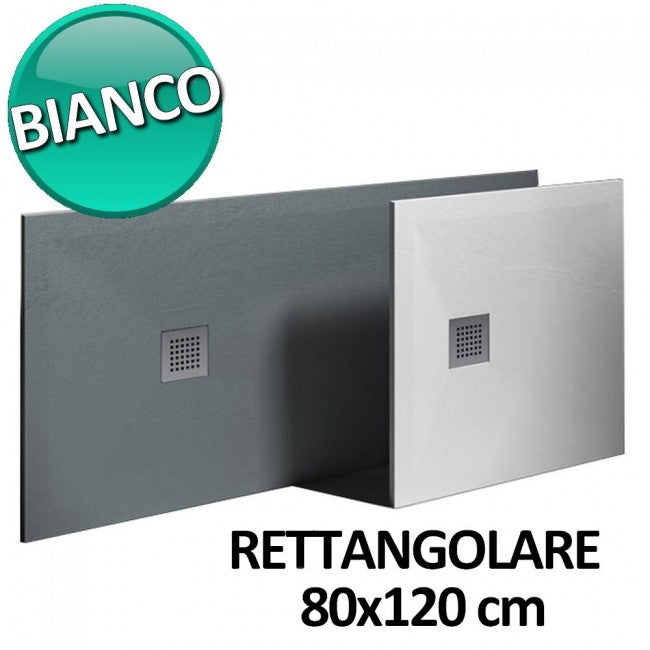 Receveur de douche 80x120 en résine et gelcoat effet pierre - Couleur Blanc