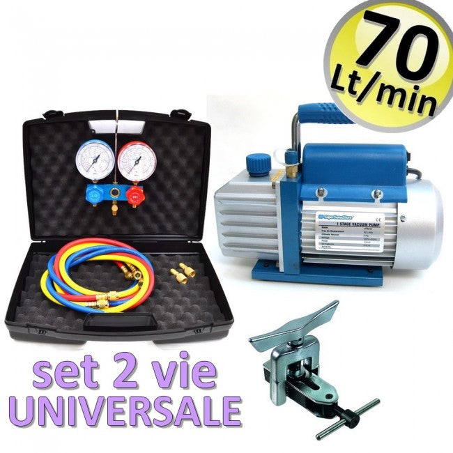 Pompe à vide VPM70 70 L + manomètre universel bidirectionnel + outil d'évasement
