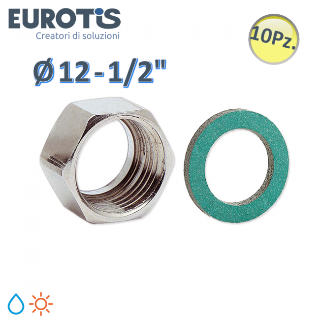 Lot de 10 écrous en laiton nickelé Ø 12 - 1/2'' avec siège et joint spéciaux - Eurotis