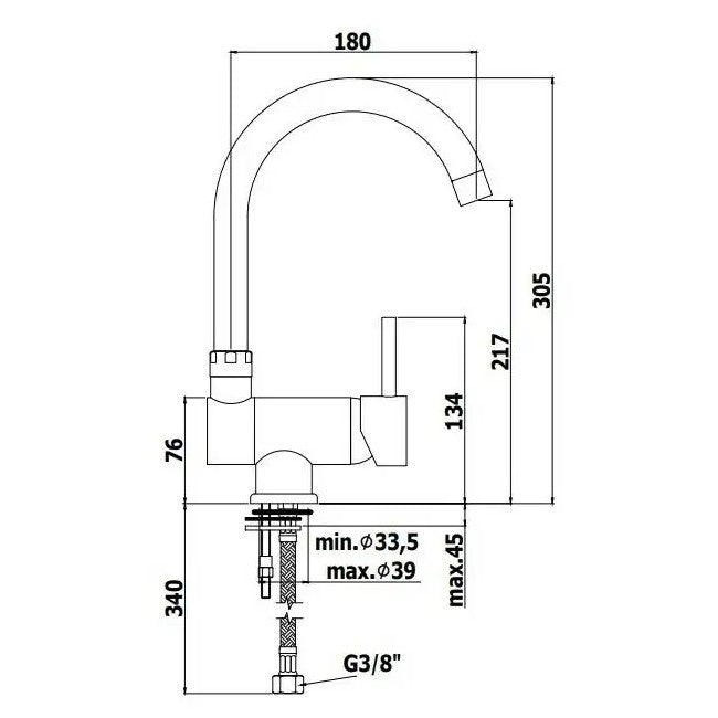 Mitigeur d'évier de cuisine Paffoni Stick SK189CR avec bec inclinable