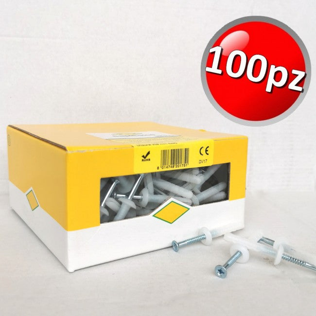 Kit de chevilles en nylon Ø 6 à enfoncer au marteau avec clou pré-assemblé - Boîte de 100 pièces