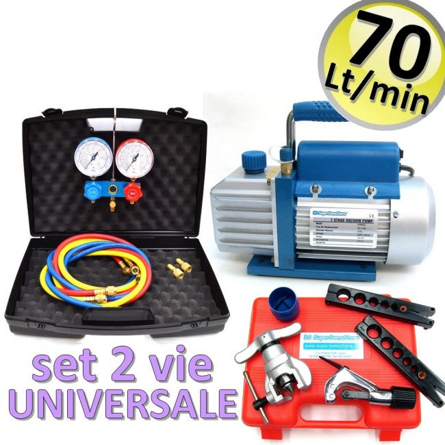 Pompe à vide 70 l/min + manomètre bidirectionnel + outil d'évasement par friction